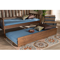 Baxton Studio MG0046-1-Walnut-Trundle Midori Modern and Contemporary Transitional Walnut Brown Finished Wood Twin Size Trundle Bed